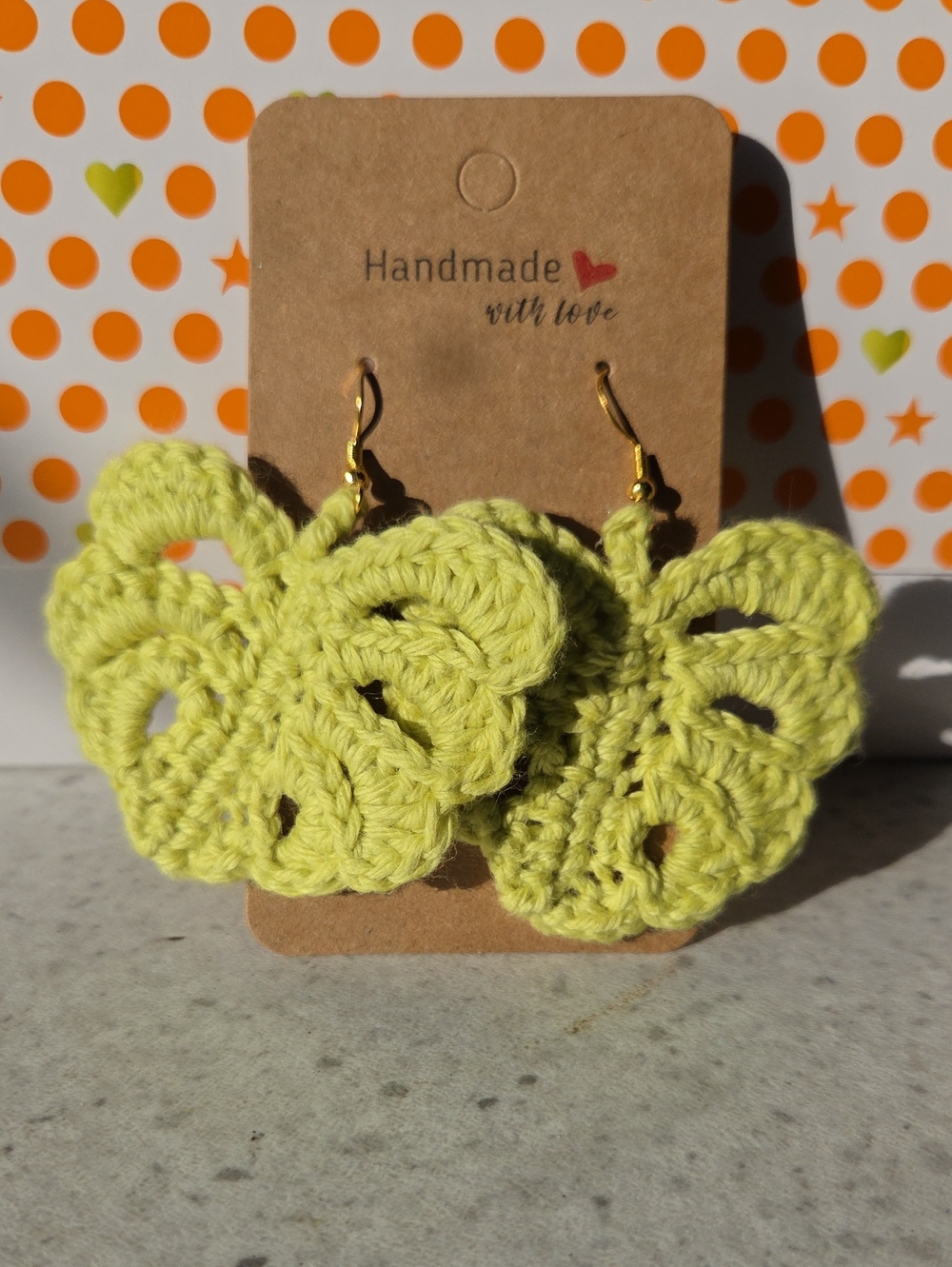 Handmade Lime Crochet Monsterra Earrings - Lightweight Women Jewelry